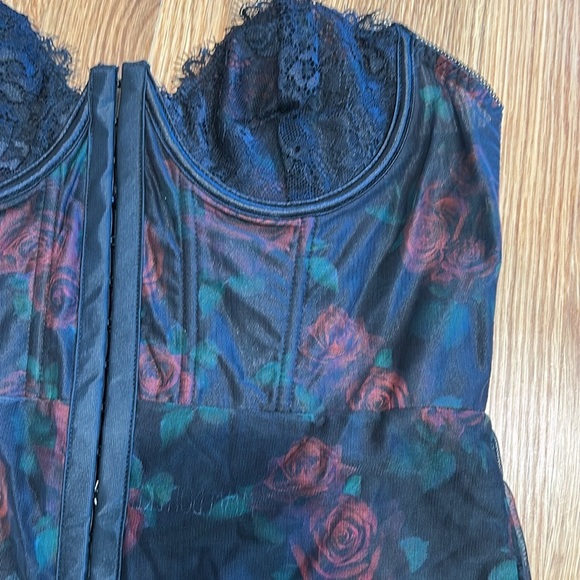 Current moon dark night Mesh Floral Lace Corset mini slip Dress medium new - Picture 2 of 6